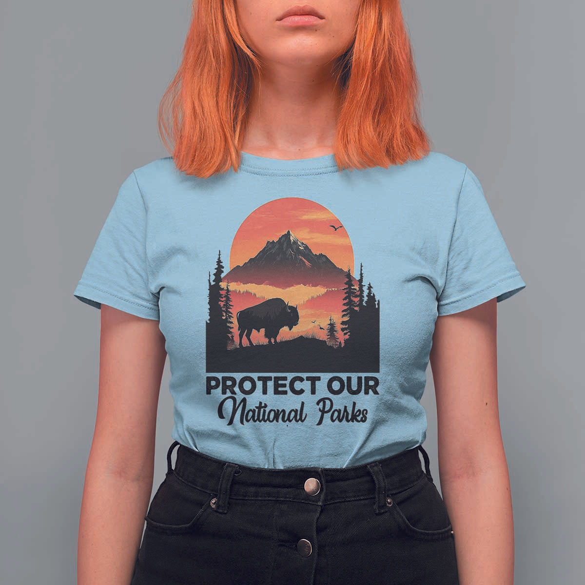 Protect Our National Parks T Shirt For Women Bison Buffalo Vintage Graphic