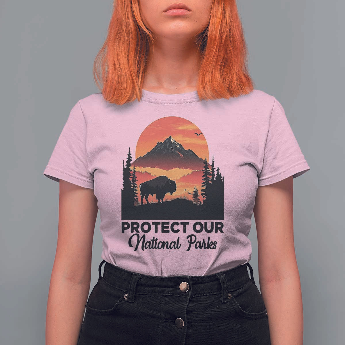 Protect Our National Parks T Shirt For Women Bison Buffalo Vintage Graphic