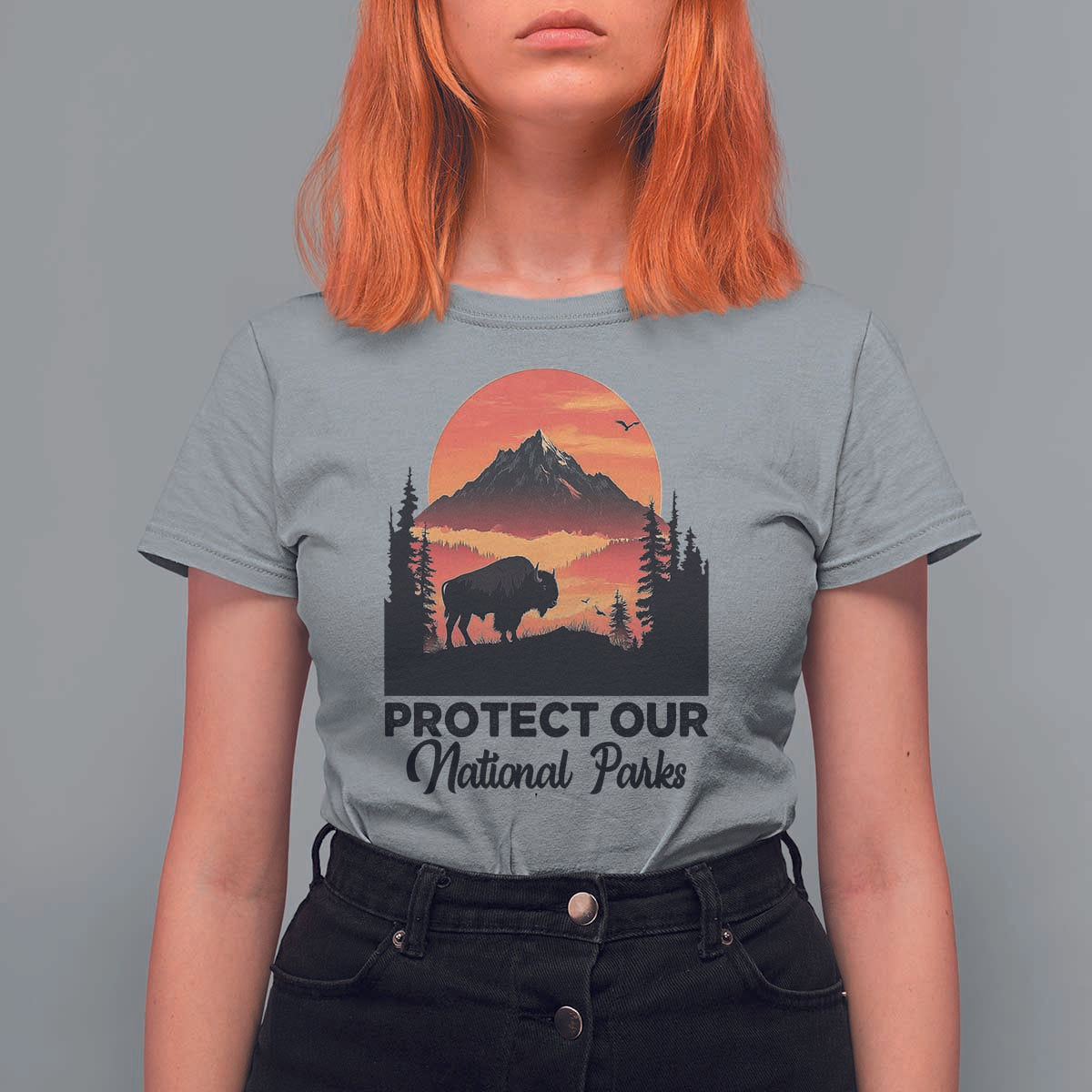 Protect Our National Parks T Shirt For Women Bison Buffalo Vintage Graphic
