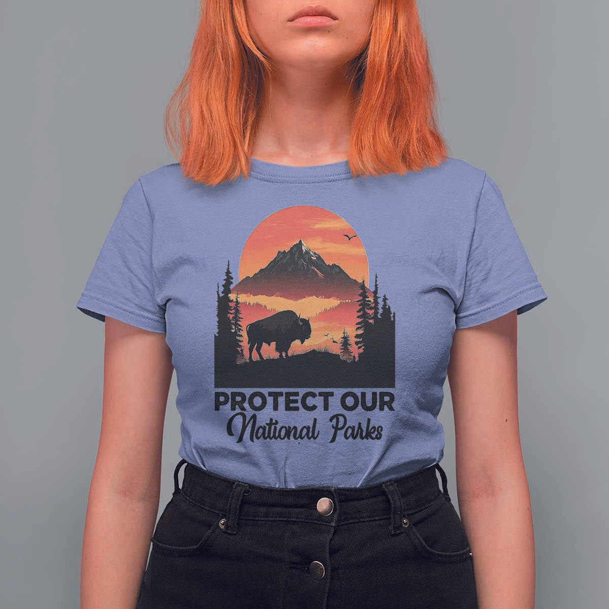 Protect Our National Parks T Shirt For Women Bison Buffalo Vintage Graphic