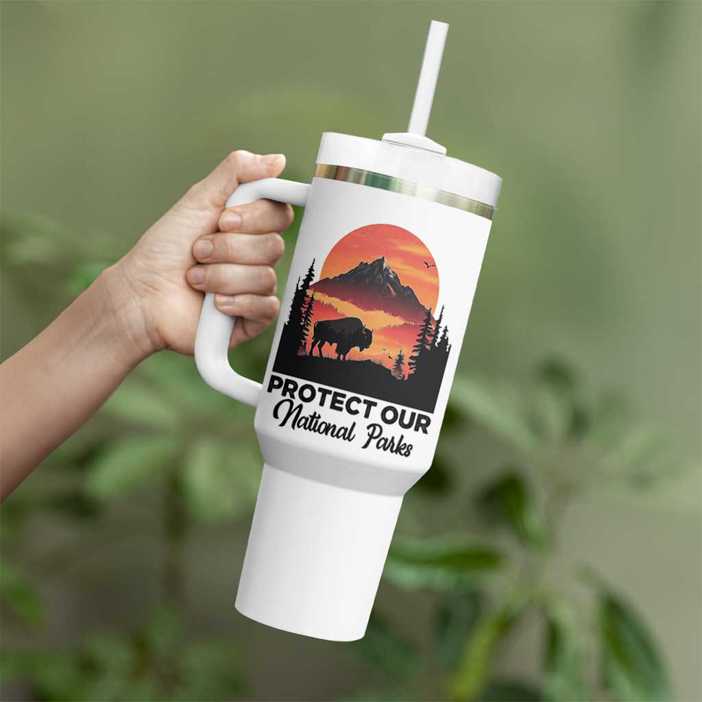 Protect Our National Parks Tumbler With Handle Bison Buffalo Vintage Graphic