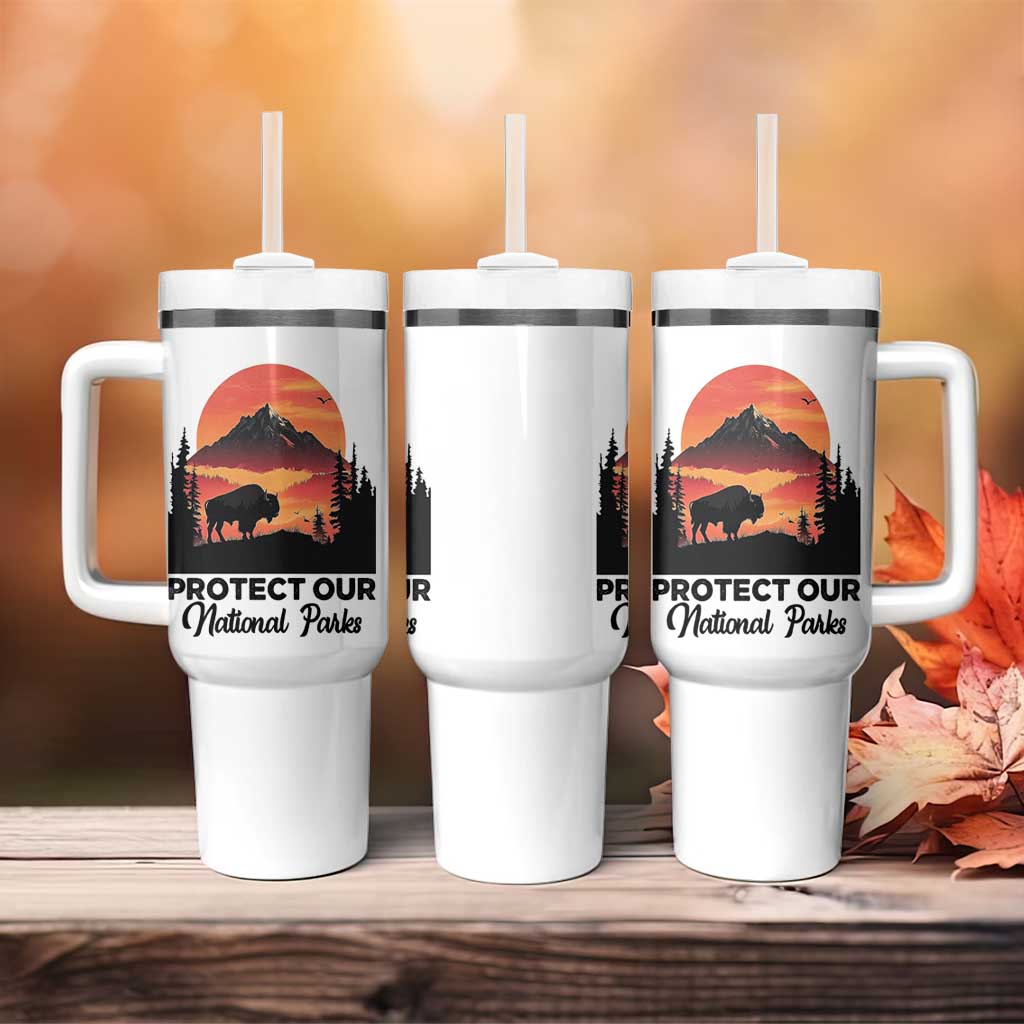 Protect Our National Parks Tumbler With Handle Bison Buffalo Vintage Graphic