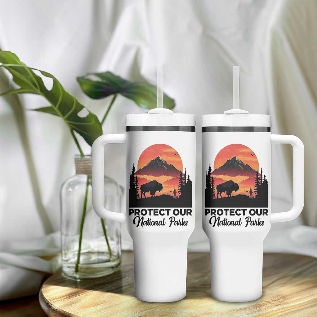 Protect Our National Parks Tumbler With Handle Bison Buffalo Vintage Graphic