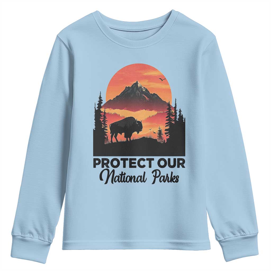 Protect Our National Parks Youth Sweatshirt Bison Buffalo Vintage Graphic