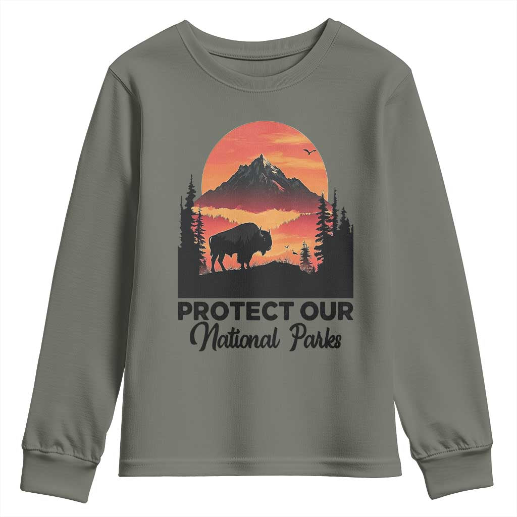 Protect Our National Parks Youth Sweatshirt Bison Buffalo Vintage Graphic