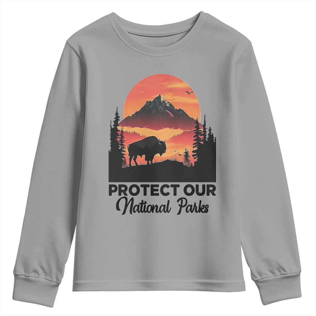 Protect Our National Parks Youth Sweatshirt Bison Buffalo Vintage Graphic