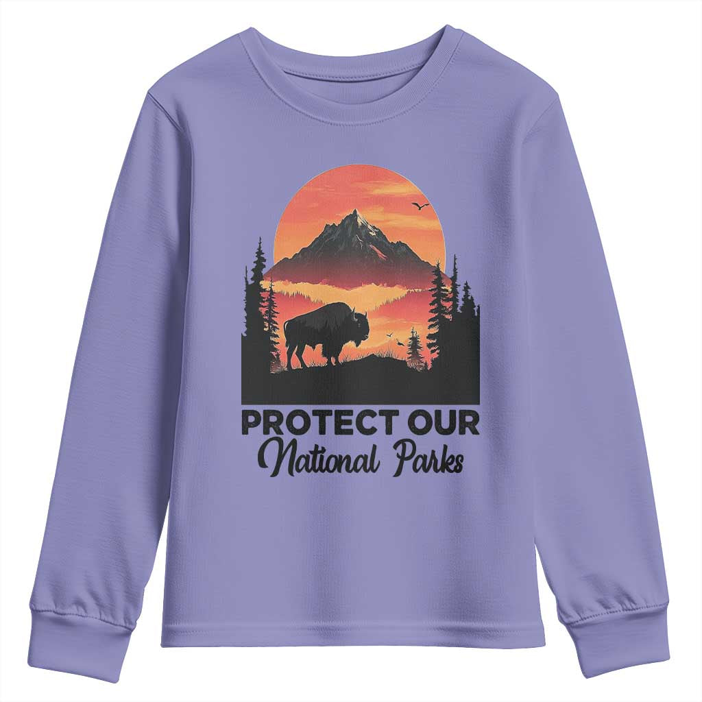 Protect Our National Parks Youth Sweatshirt Bison Buffalo Vintage Graphic