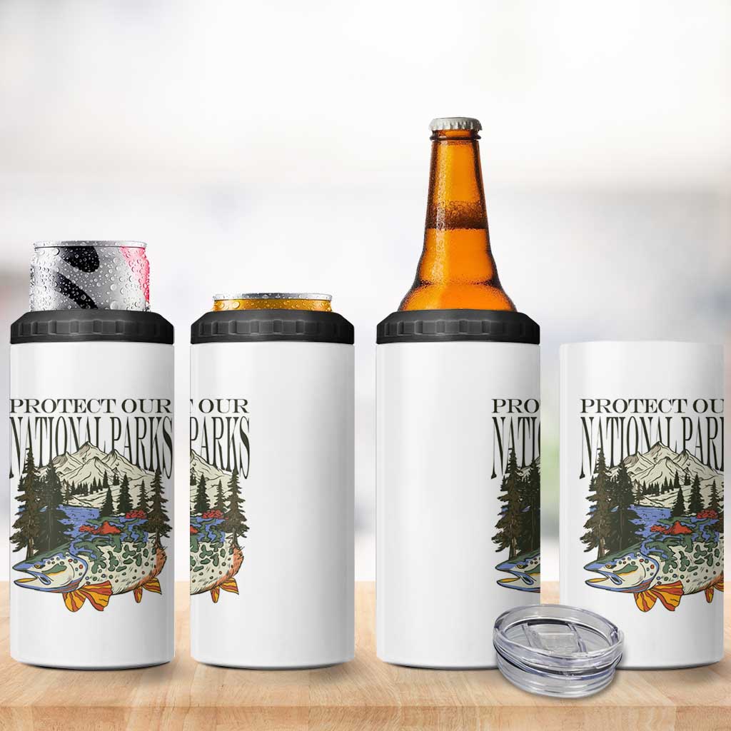 Protect Our National Parks 4 in 1 Can Cooler Tumbler Wildlife Fishing Outdoor Adventure Retro
