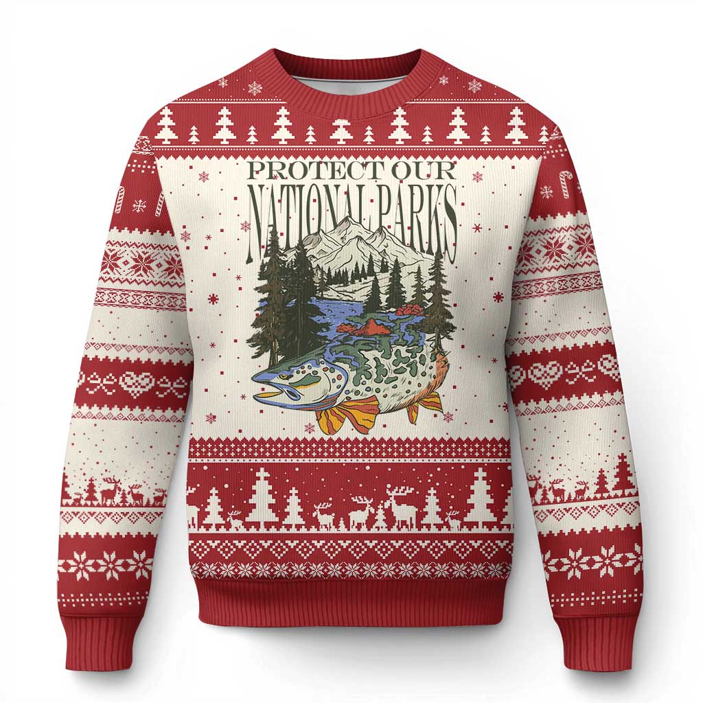 Protect Our National Parks Ugly Christmas Sweater Wildlife Fishing Outdoor Adventure Retro - Wonder Print Shop