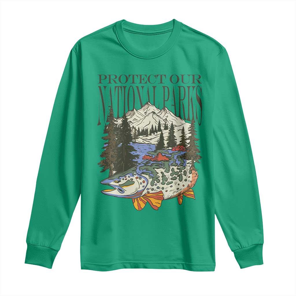 Protect Our National Parks Long Sleeve Shirt Wildlife Fishing Outdoor Adventure Retro