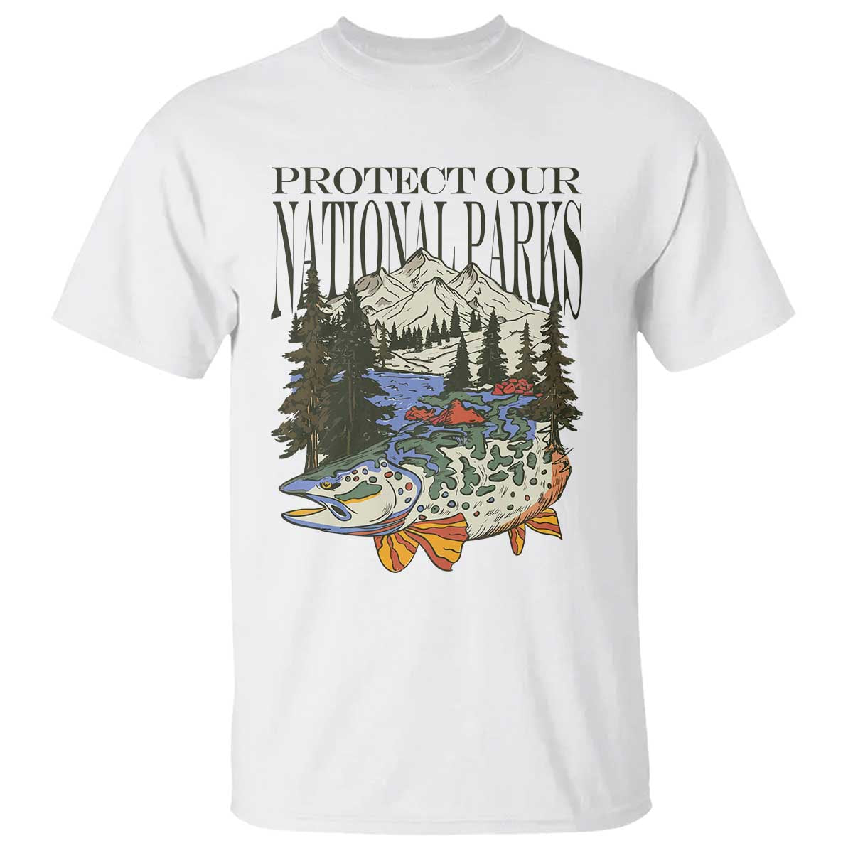 Protect Our National Parks T Shirt Wildlife Fishing Outdoor Adventure Retro