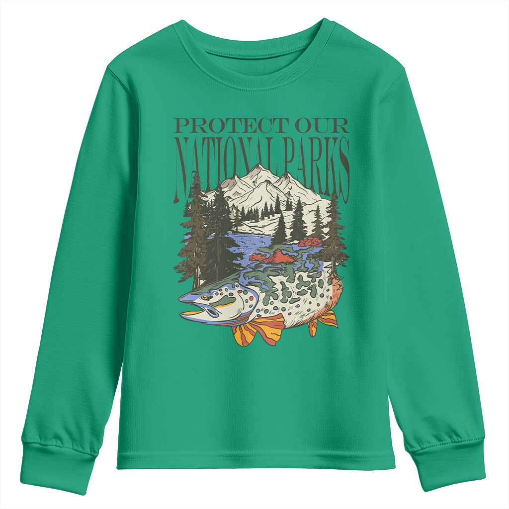 Protect Our National Parks Youth Sweatshirt Wildlife Fishing Outdoor Adventure Retro