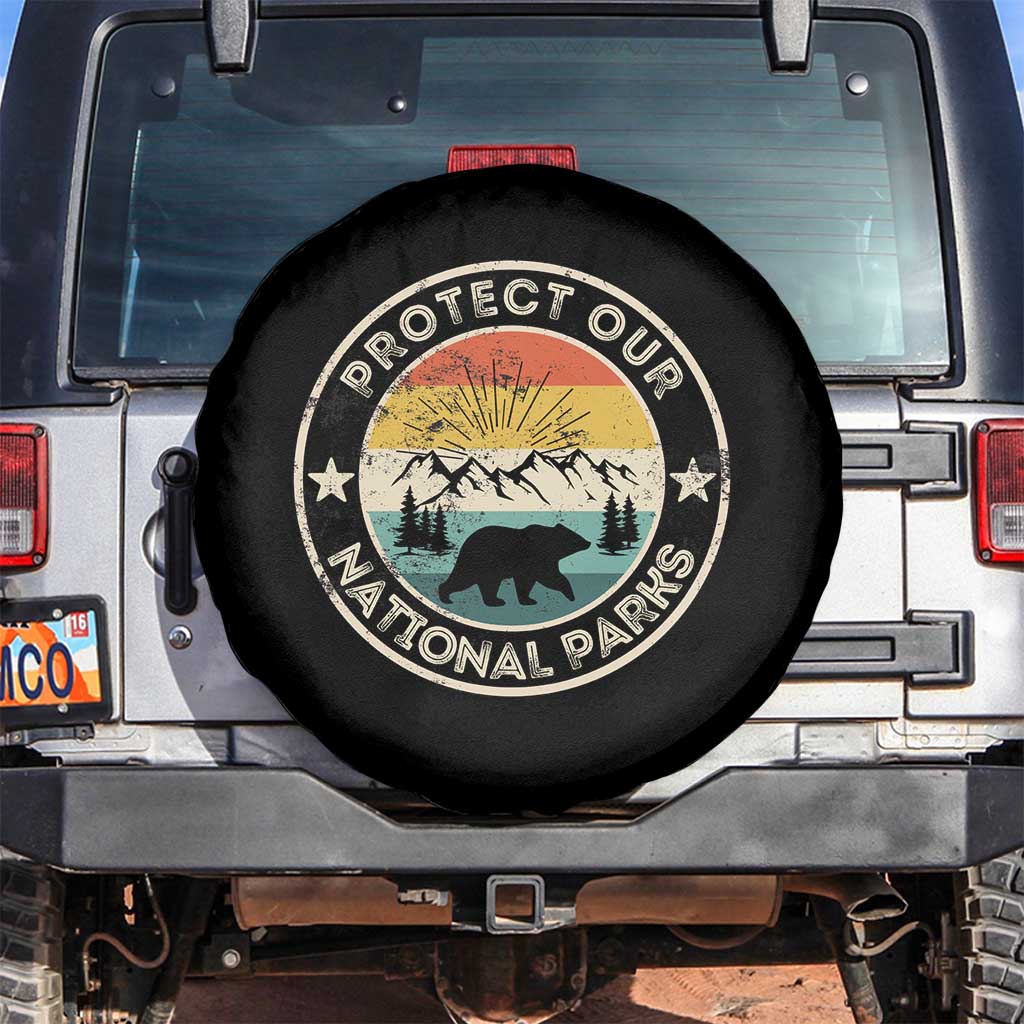 Protect Our National Parks Spare Tire Cover Bear Wildlife Retro Mountain Graphic