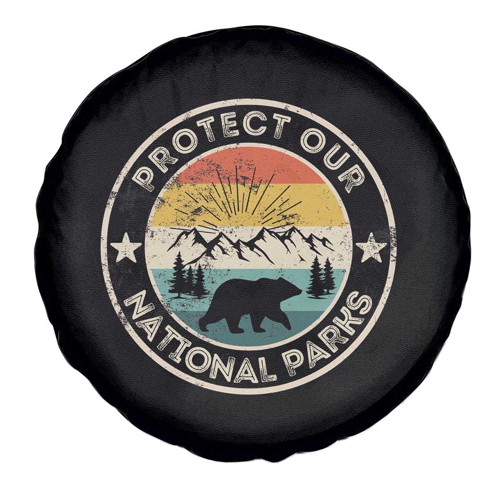 Protect Our National Parks Spare Tire Cover Bear Wildlife Retro Mountain Graphic