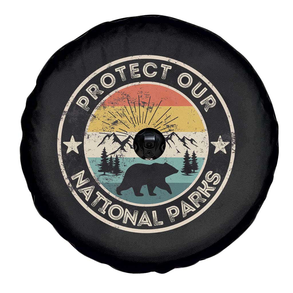 Protect Our National Parks Spare Tire Cover Bear Wildlife Retro Mountain Graphic
