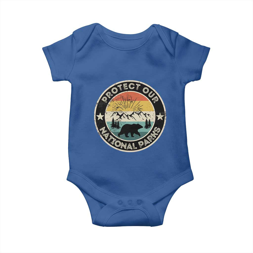 Protect Our National Parks Baby Onesie Bear Wildlife Retro Mountain Graphic