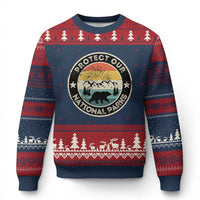 Protect Our National Parks Ugly Christmas Sweater Bear Wildlife Retro Mountain Graphic - Wonder Print Shop