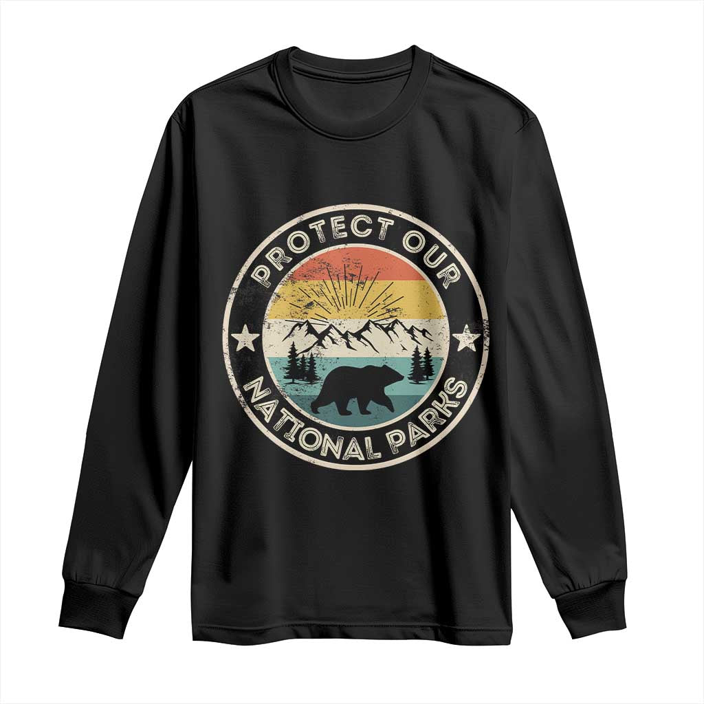 Protect Our National Parks Long Sleeve Shirt Bear Wildlife Retro Mountain Graphic