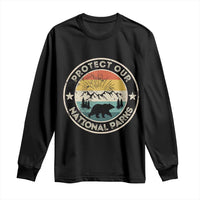 Protect Our National Parks Long Sleeve Shirt Bear Wildlife Retro Mountain Graphic