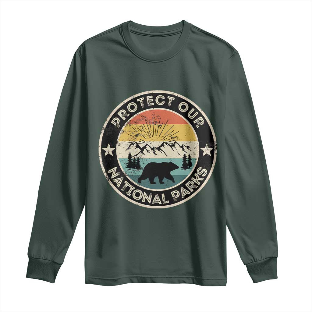 Protect Our National Parks Long Sleeve Shirt Bear Wildlife Retro Mountain Graphic