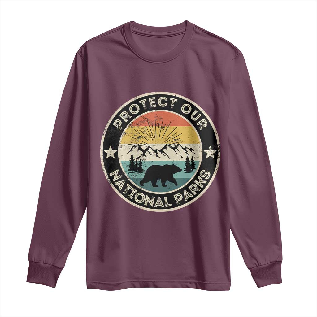 Protect Our National Parks Long Sleeve Shirt Bear Wildlife Retro Mountain Graphic