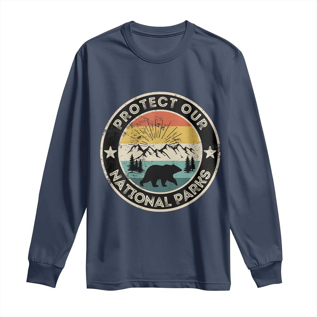 Protect Our National Parks Long Sleeve Shirt Bear Wildlife Retro Mountain Graphic