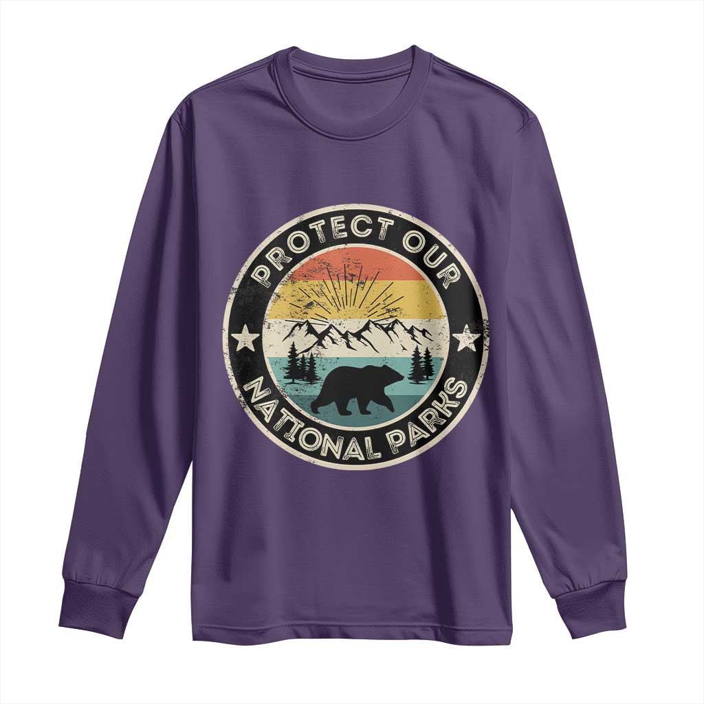 Protect Our National Parks Long Sleeve Shirt Bear Wildlife Retro Mountain Graphic