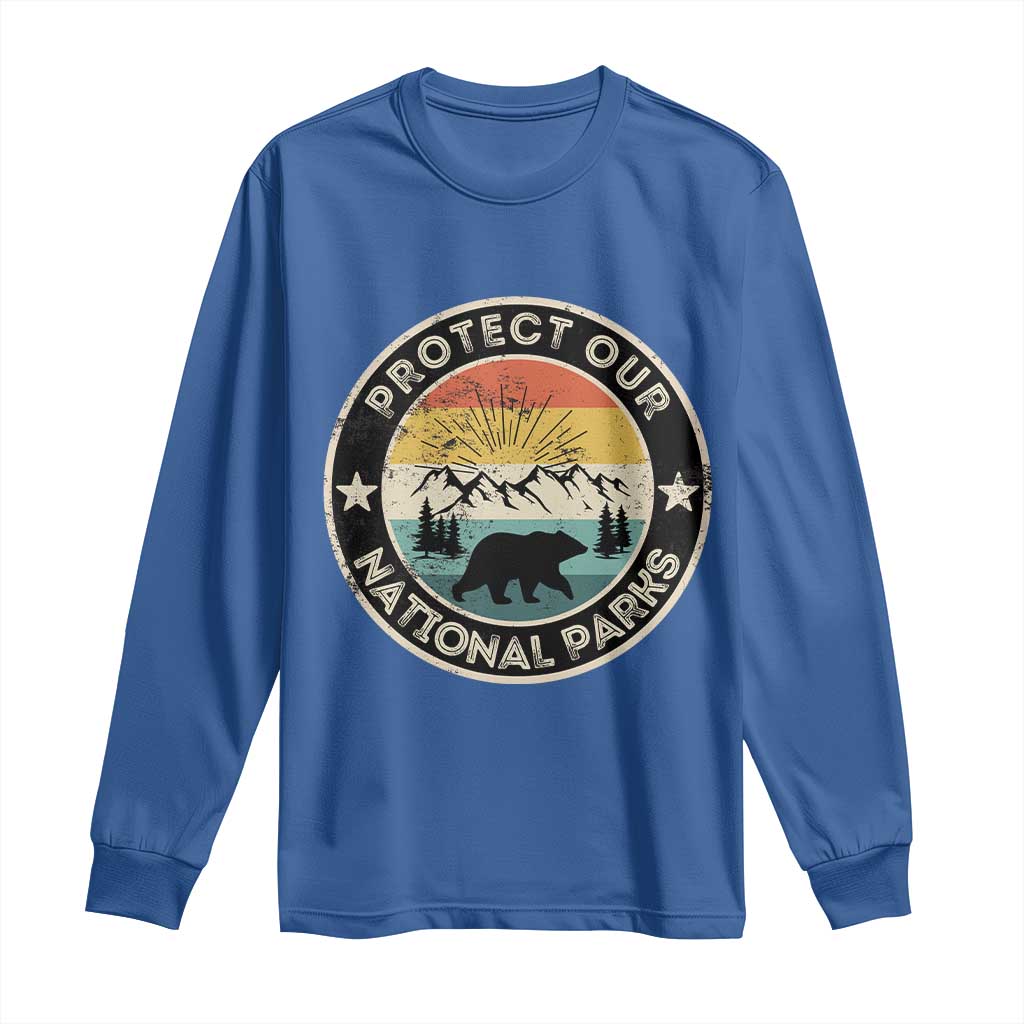 Protect Our National Parks Long Sleeve Shirt Bear Wildlife Retro Mountain Graphic
