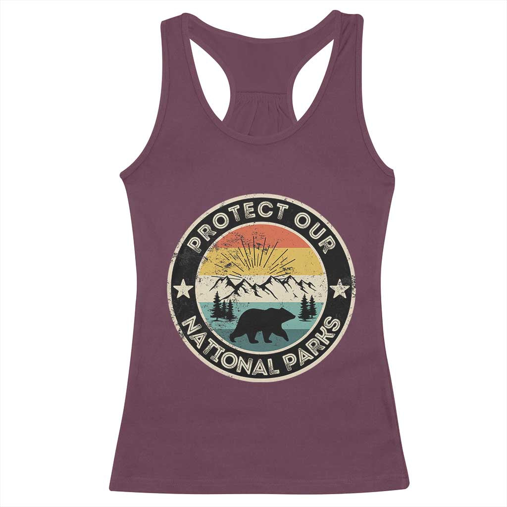 Protect Our National Parks Racerback Tank Top Bear Wildlife Retro Mountain Graphic