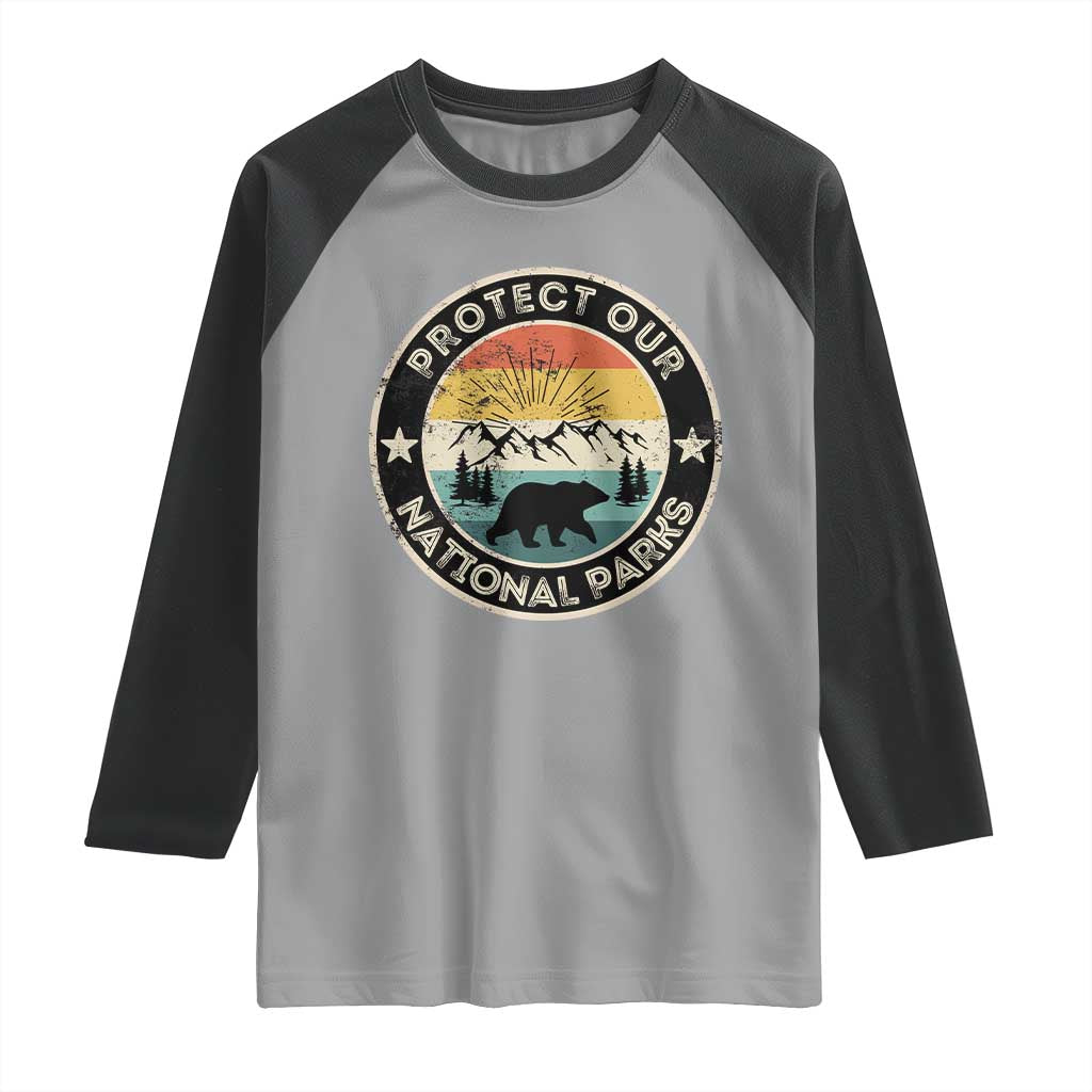 Protect Our National Parks Raglan Shirt Bear Wildlife Retro Mountain Graphic