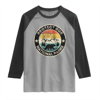 Protect Our National Parks Raglan Shirt Bear Wildlife Retro Mountain Graphic