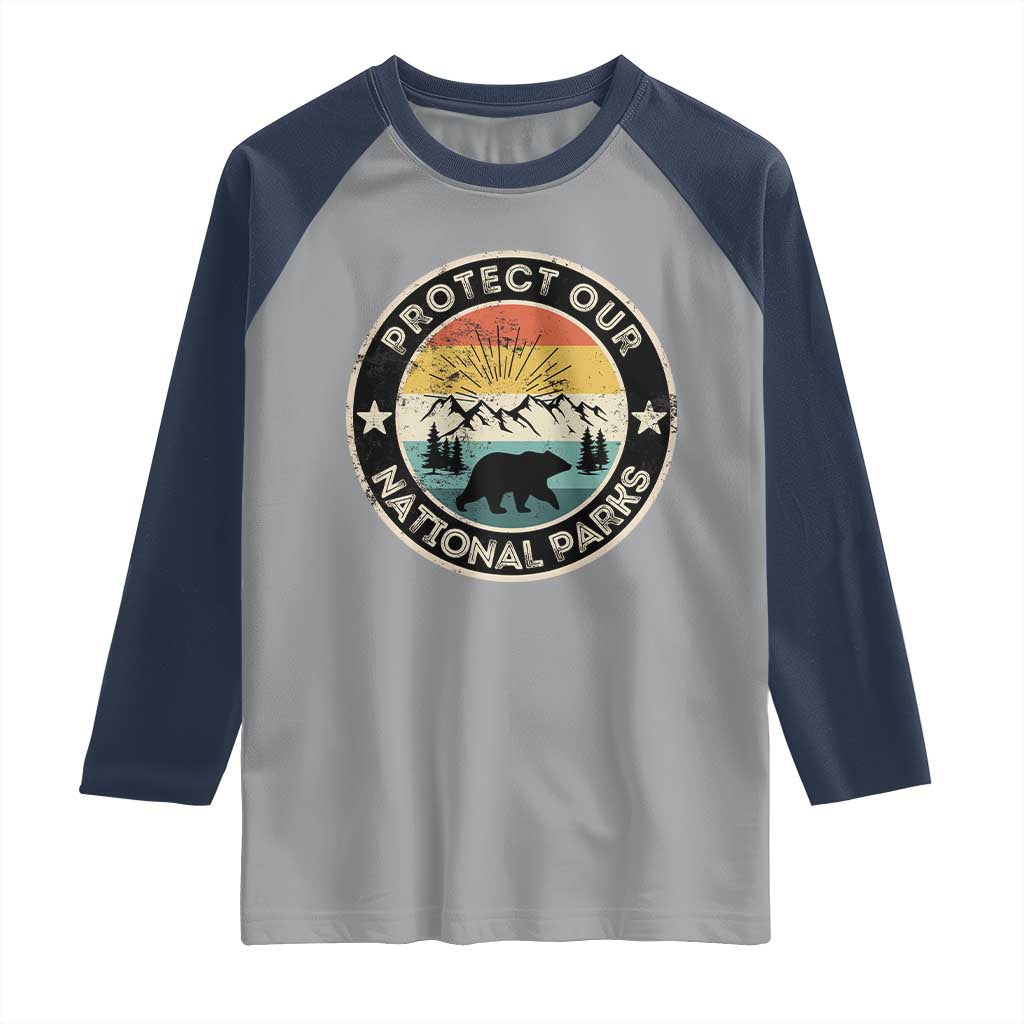 Protect Our National Parks Raglan Shirt Bear Wildlife Retro Mountain Graphic