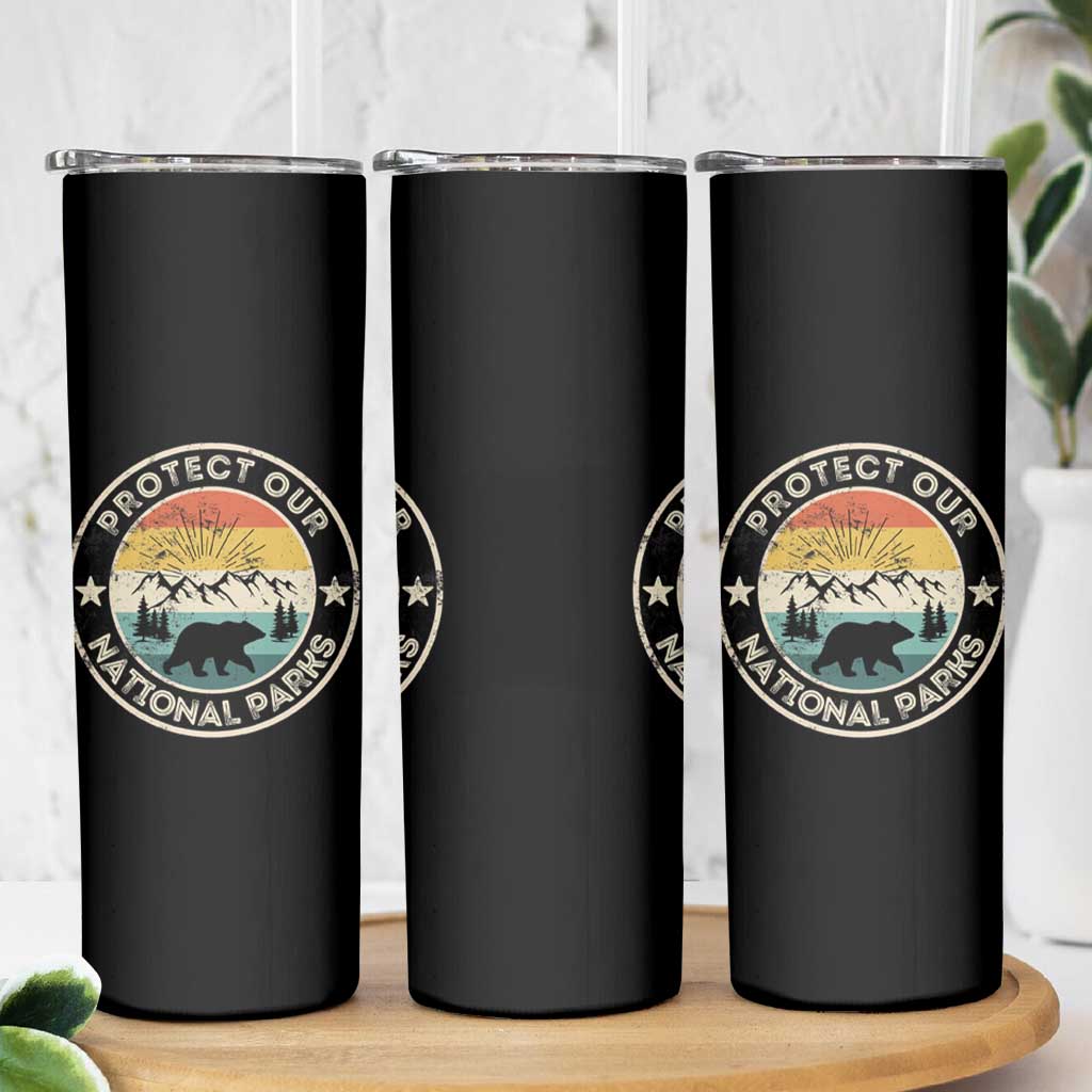 Protect Our National Parks Skinny Tumbler Bear Wildlife Retro Mountain Graphic