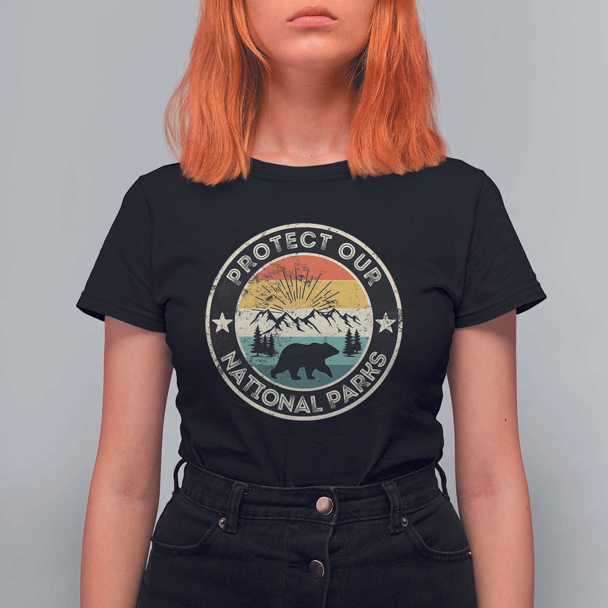 Protect Our National Parks T Shirt For Women Bear Wildlife Retro Mountain Graphic