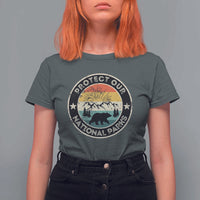 Protect Our National Parks T Shirt For Women Bear Wildlife Retro Mountain Graphic