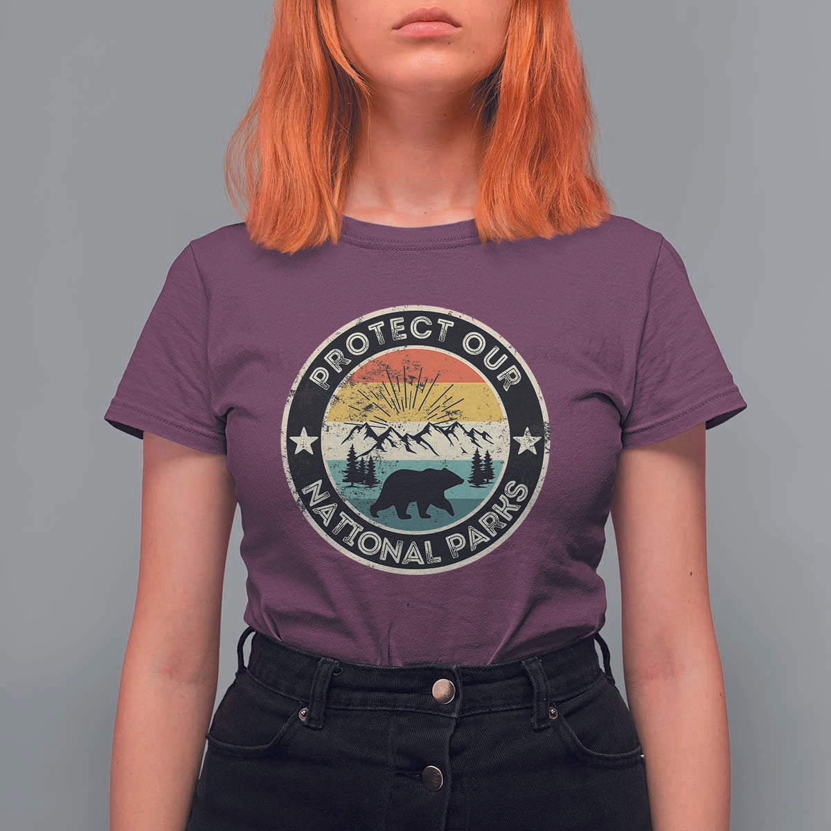 Protect Our National Parks T Shirt For Women Bear Wildlife Retro Mountain Graphic