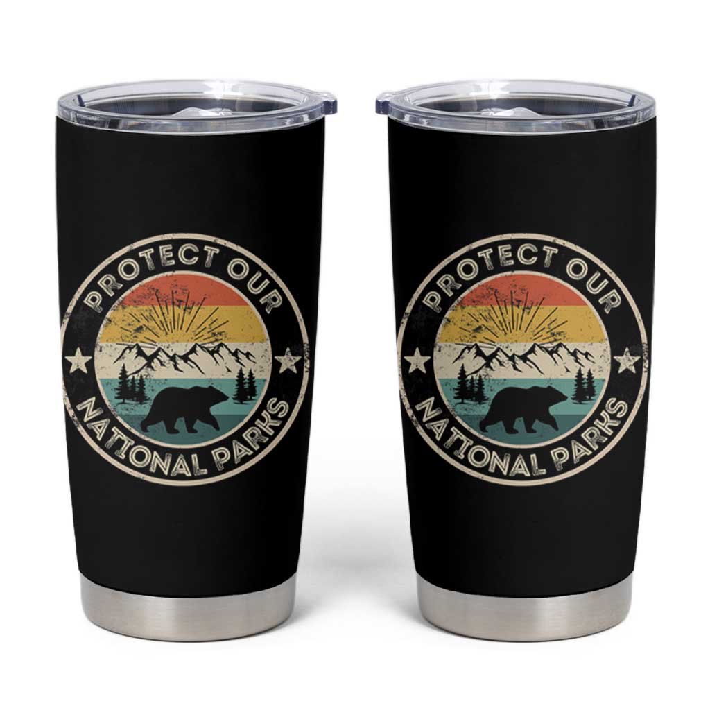 Protect Our National Parks Tumbler Cup Bear Wildlife Retro Mountain Graphic