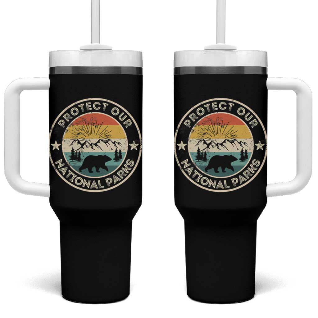 Protect Our National Parks Tumbler With Handle Bear Wildlife Retro Mountain Graphic