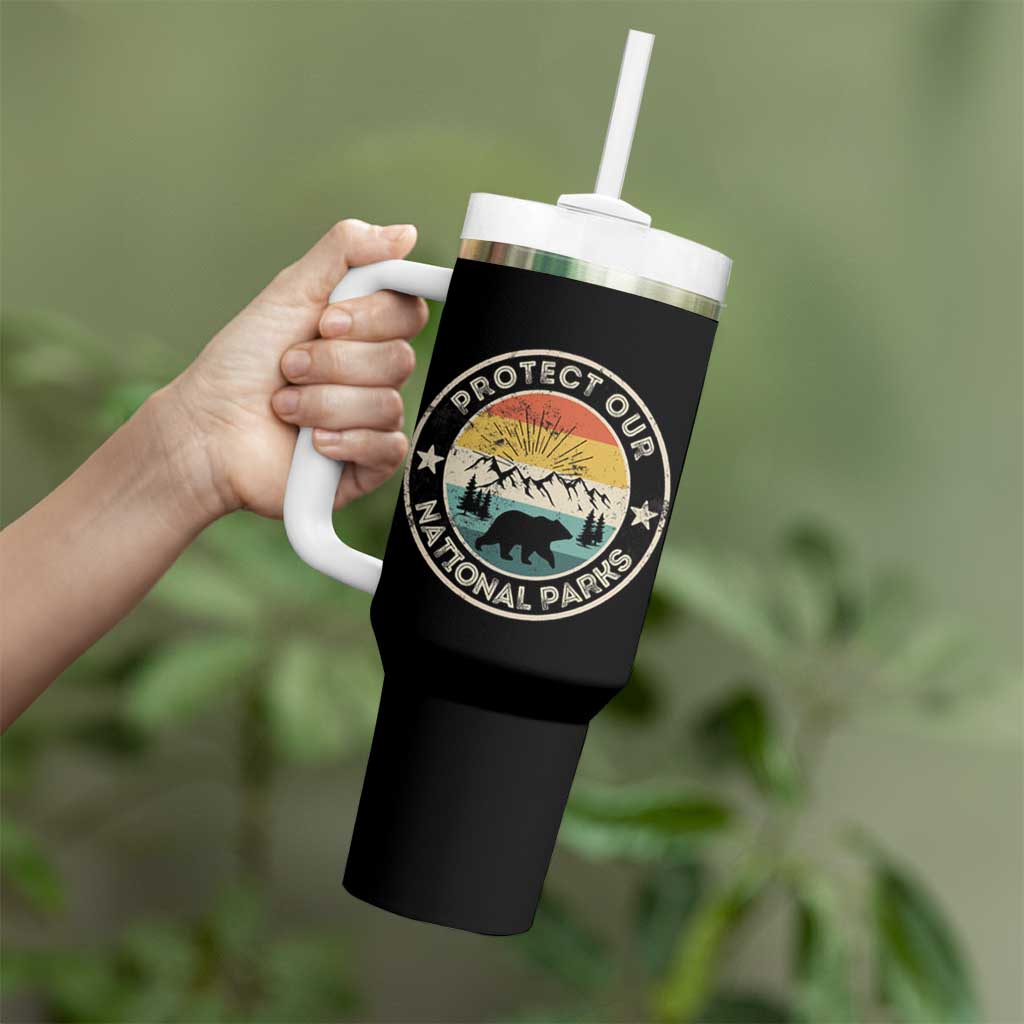 Protect Our National Parks Tumbler With Handle Bear Wildlife Retro Mountain Graphic