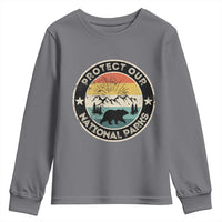 Protect Our National Parks Youth Sweatshirt Bear Wildlife Retro Mountain Graphic