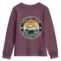 Protect Our National Parks Youth Sweatshirt Bear Wildlife Retro Mountain Graphic