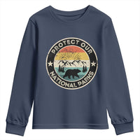 Protect Our National Parks Youth Sweatshirt Bear Wildlife Retro Mountain Graphic