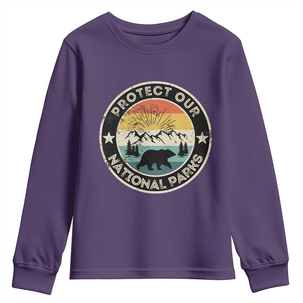 Protect Our National Parks Youth Sweatshirt Bear Wildlife Retro Mountain Graphic