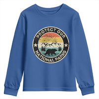 Protect Our National Parks Youth Sweatshirt Bear Wildlife Retro Mountain Graphic
