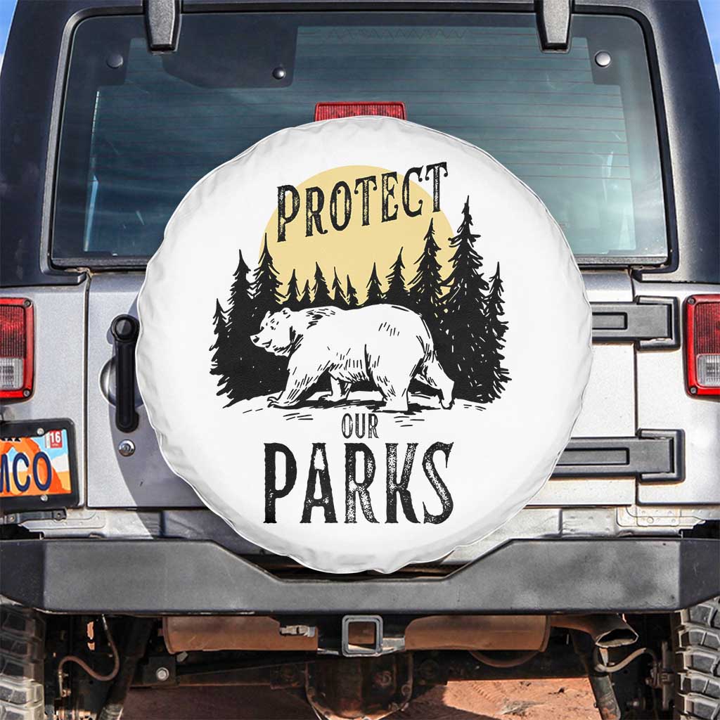 Protect Our Parks Spare Tire Cover Retro Bear Forest Nature Graphic