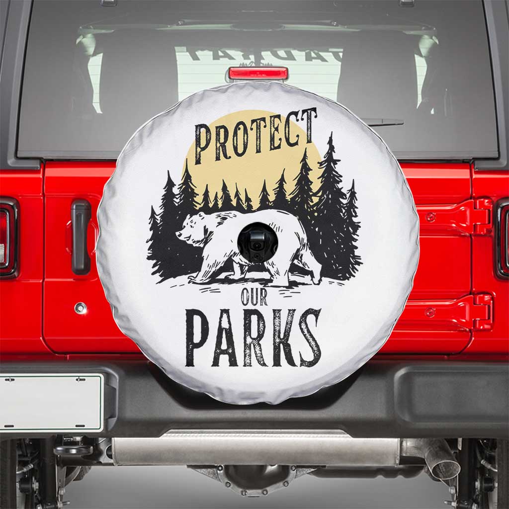 Protect Our Parks Spare Tire Cover Retro Bear Forest Nature Graphic