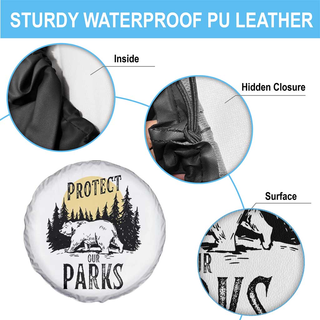 Protect Our Parks Spare Tire Cover Retro Bear Forest Nature Graphic