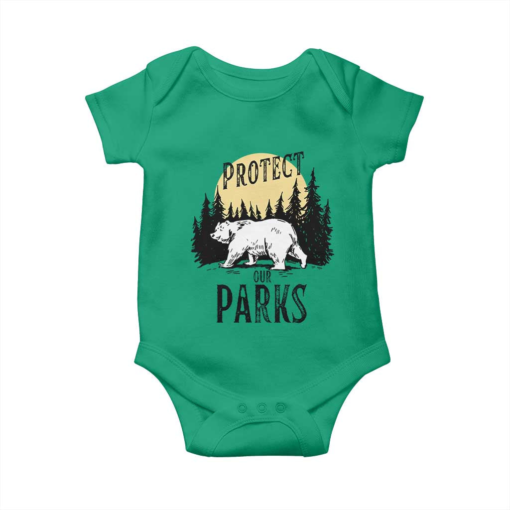 Protect Our Parks Baby Onesie Retro Bear Forest Nature Graphic