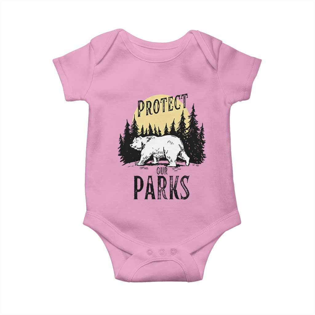 Protect Our Parks Baby Onesie Retro Bear Forest Nature Graphic