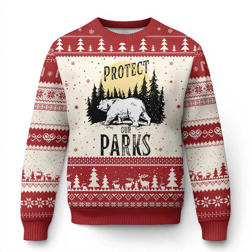 Protect Our Parks Ugly Christmas Sweater Retro Bear Forest Nature Graphic - Wonder Print Shop